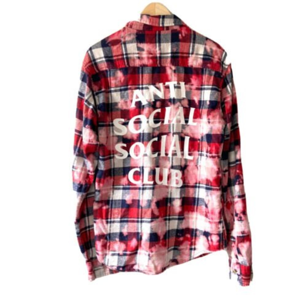 Anti Social Social Club Buffalo Red Black Plaid Bleach Tie Dye Flannel Shirt